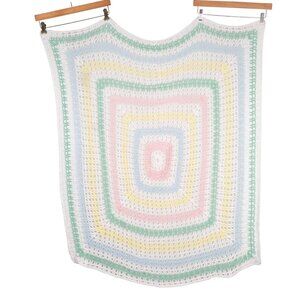 Handmade Pastel Crochet Blanket Throw Baby Nursery Colorful Classic Open Knit